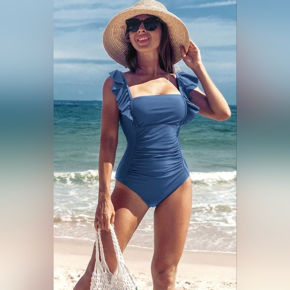 Ruffle Ruched Backless Tummy Control One-Piece Swimsuit #584 - Picture 5 of 8